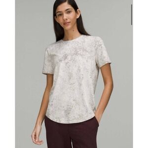Lululemon Sz 8 Love Crew T-Shirt Cirrus Wash White Opal Raw Linen Rover Tie Dye